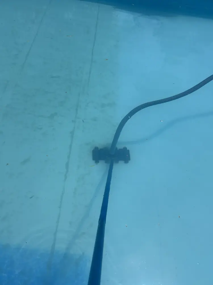 Vacuum head and hose working across a pool floor during a Pyle's professional cleaning visit